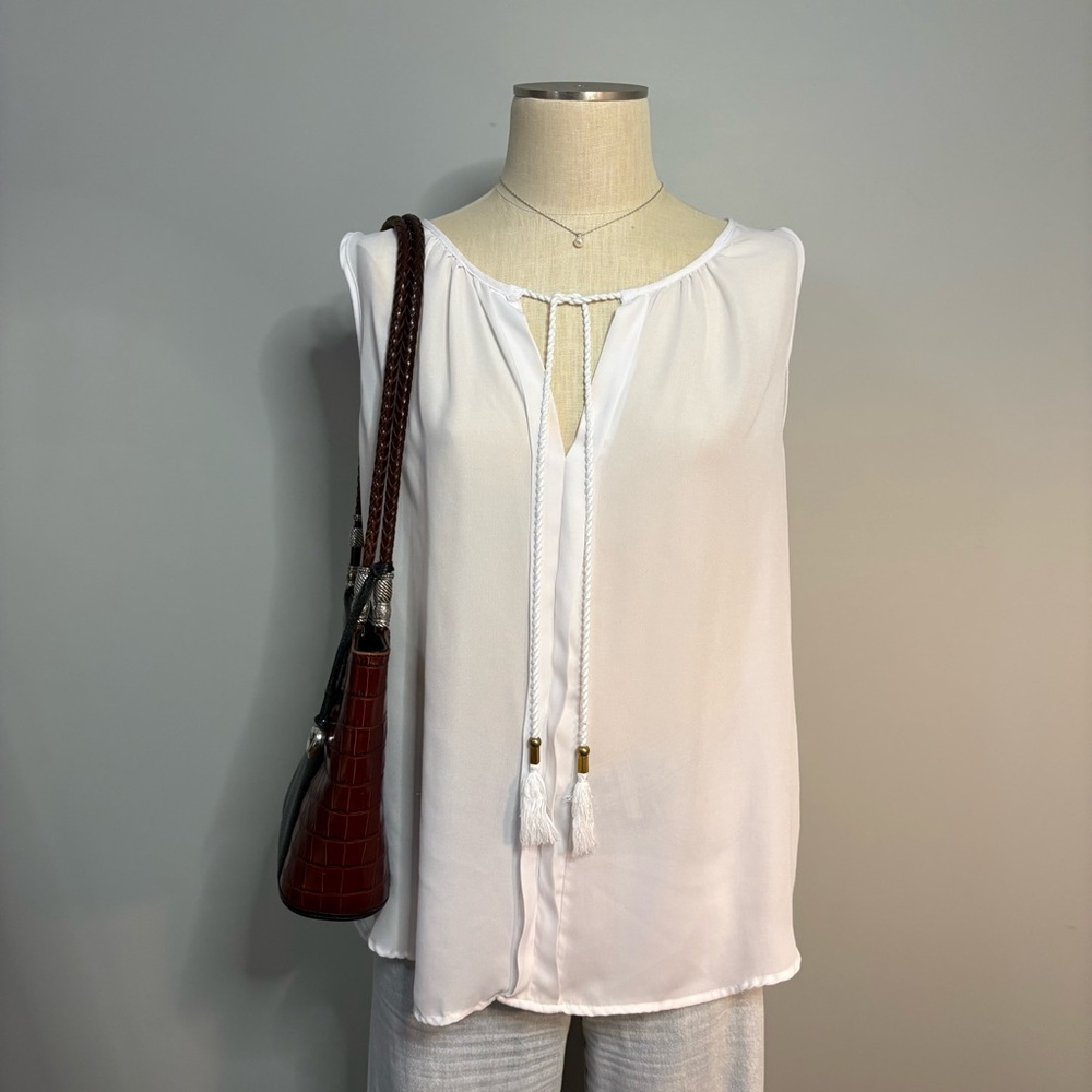 Chic White Sleeveless Blouse with tassels